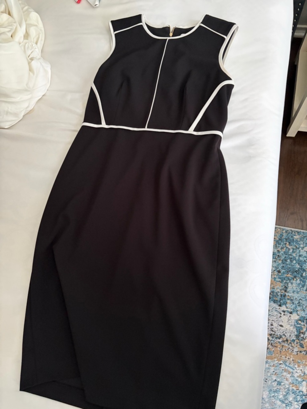 Calvin Klein Black Midi Sheath Dress with White Piping
